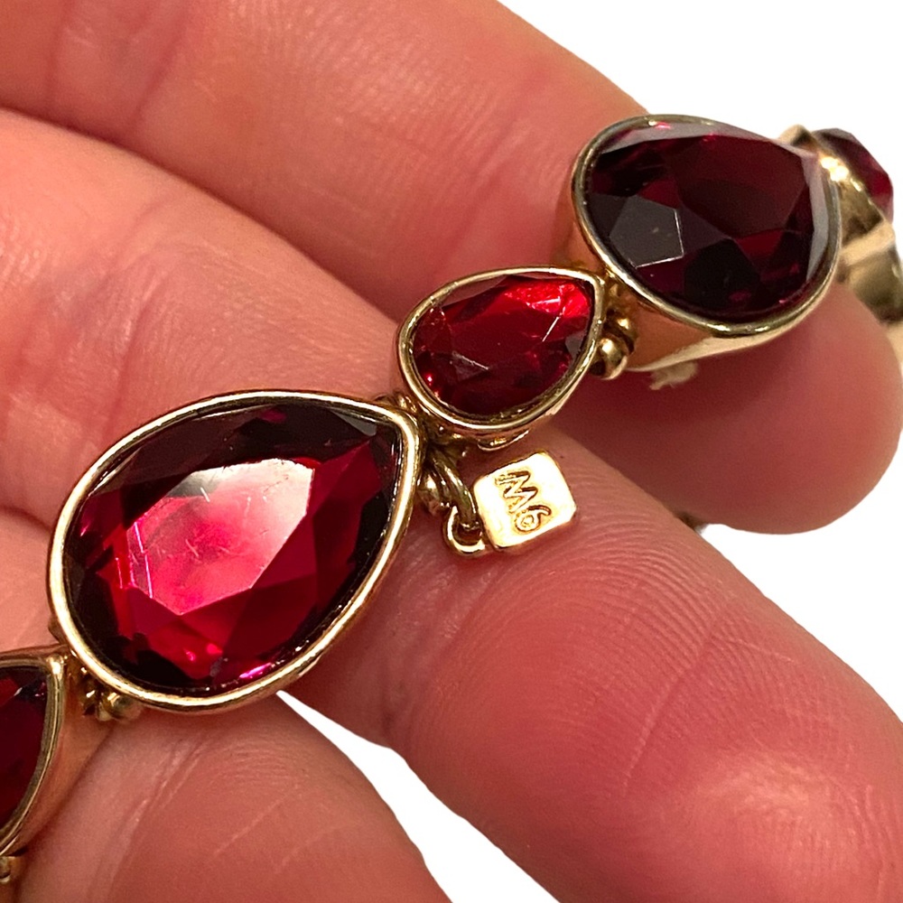 Ruby Red Rhinestone Bracelet Gold - Picture 2 of 2